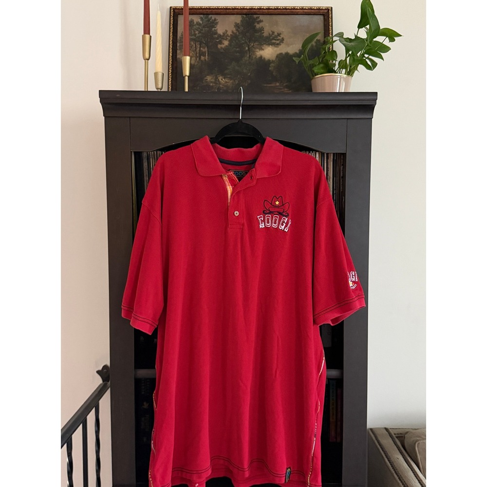 COOGI Australia Embroidered Cowboy Polo Shirt XXXL Red Short Sleeve Hip Hop